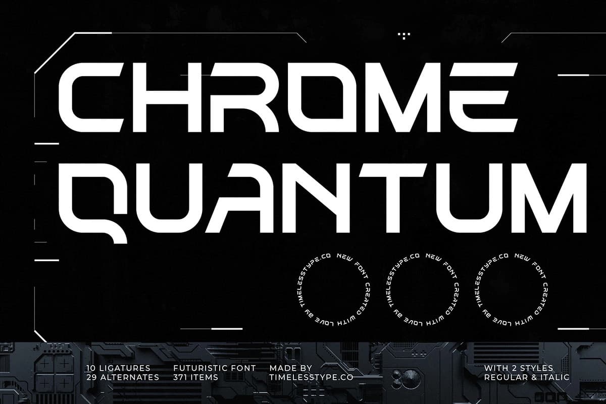 Preview of Chrome Quantum - Futuristic Font font