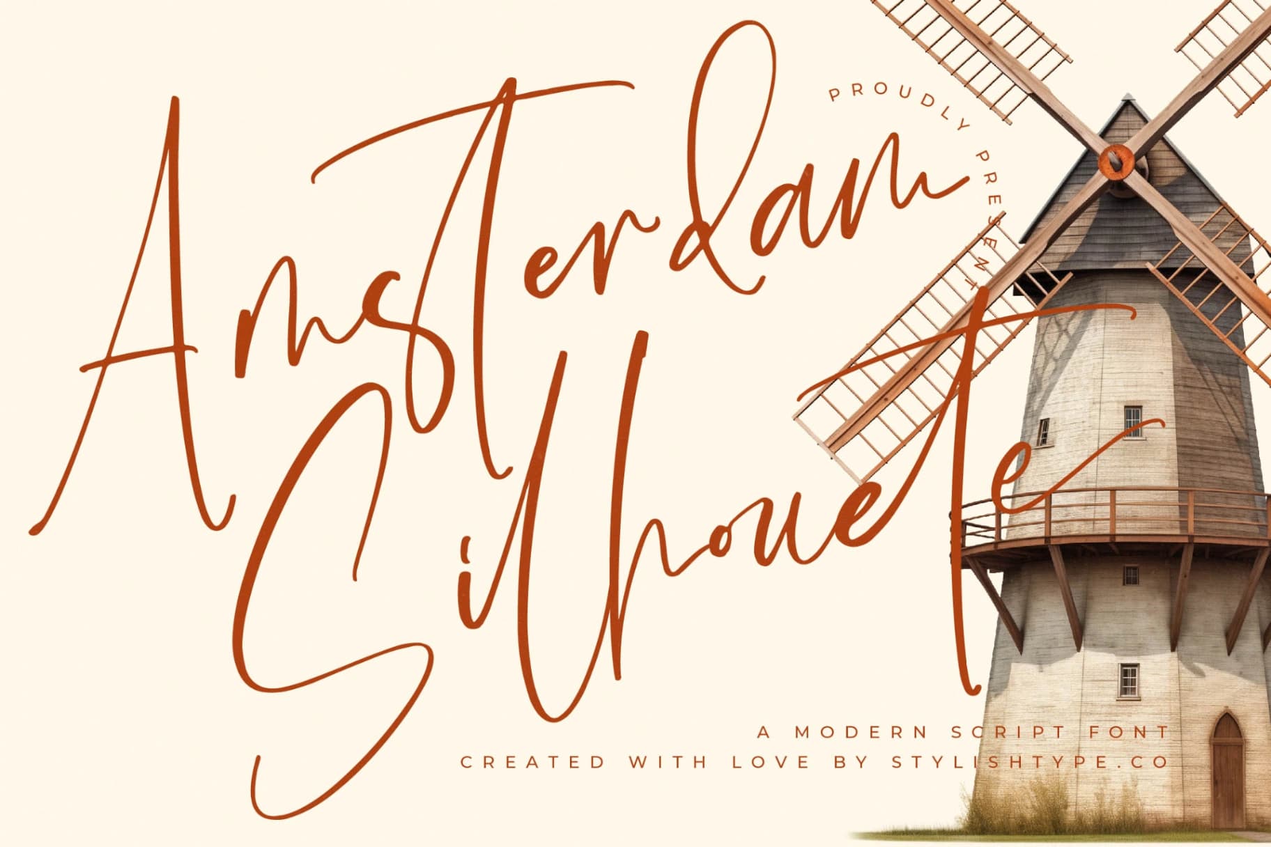 Preview of Amsterdam Silhouete - Modern Script Font font
