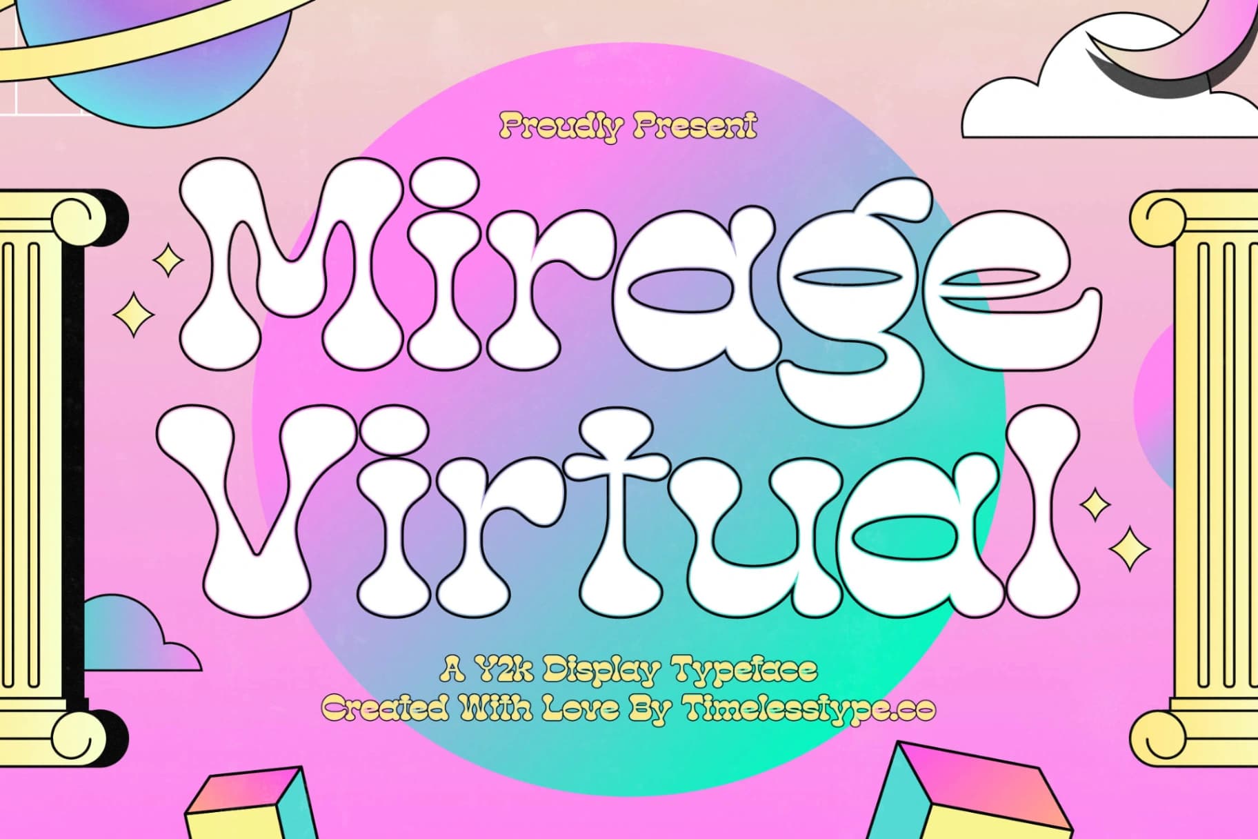 Preview of Mirage Virtual - Y2k Display Font font