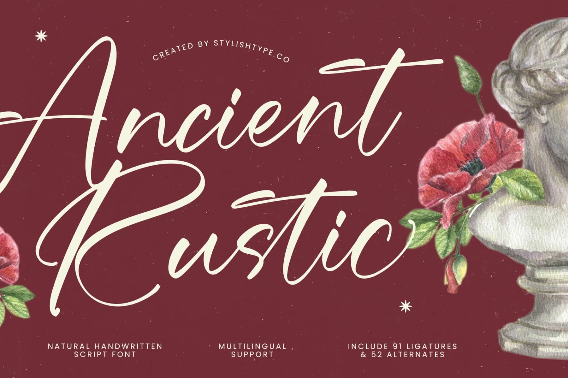 Preview of Ancient Rustic - Natural Handwritten Script Font font
