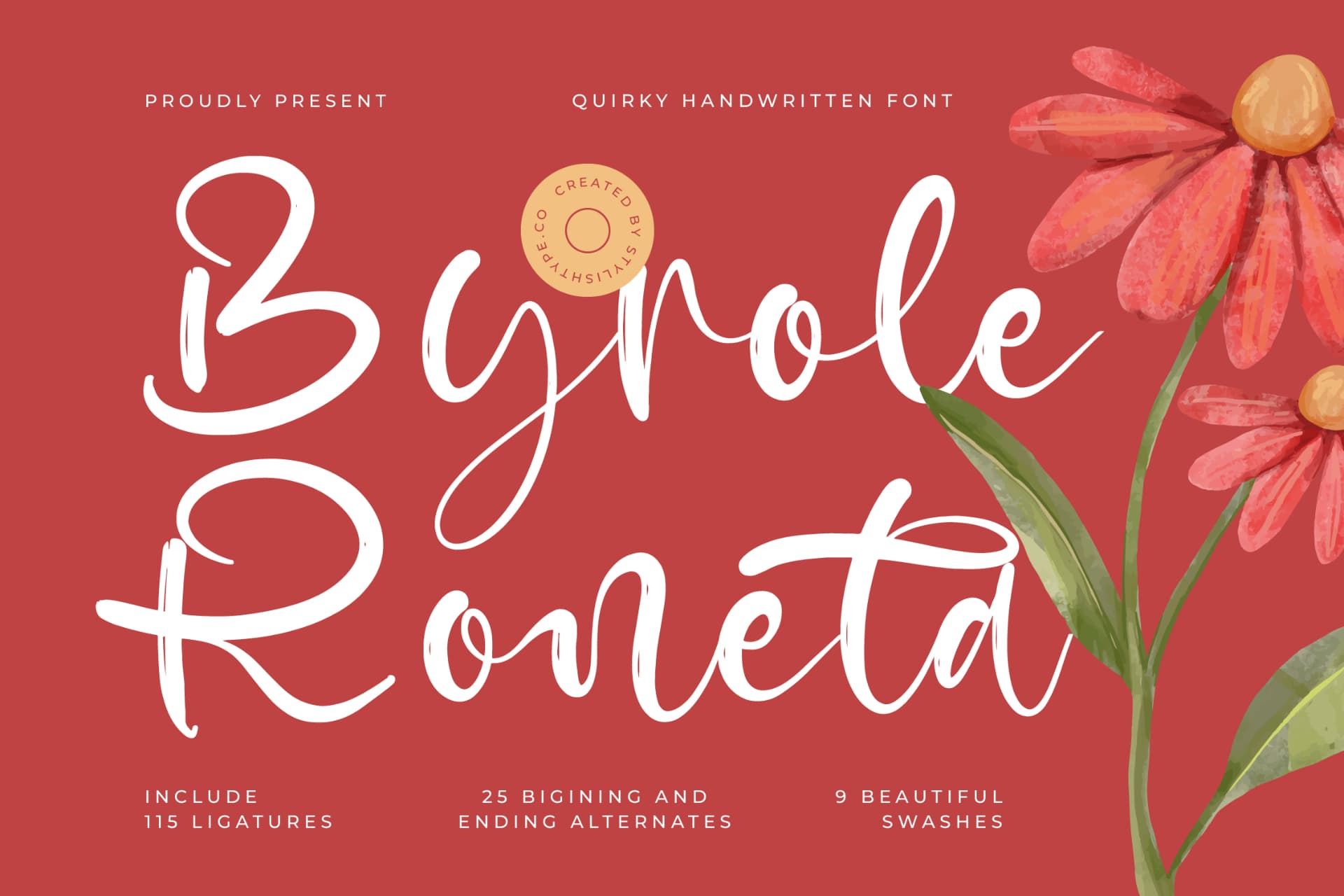 Preview of Byrole Roneta - Quirky Handwritten Font font