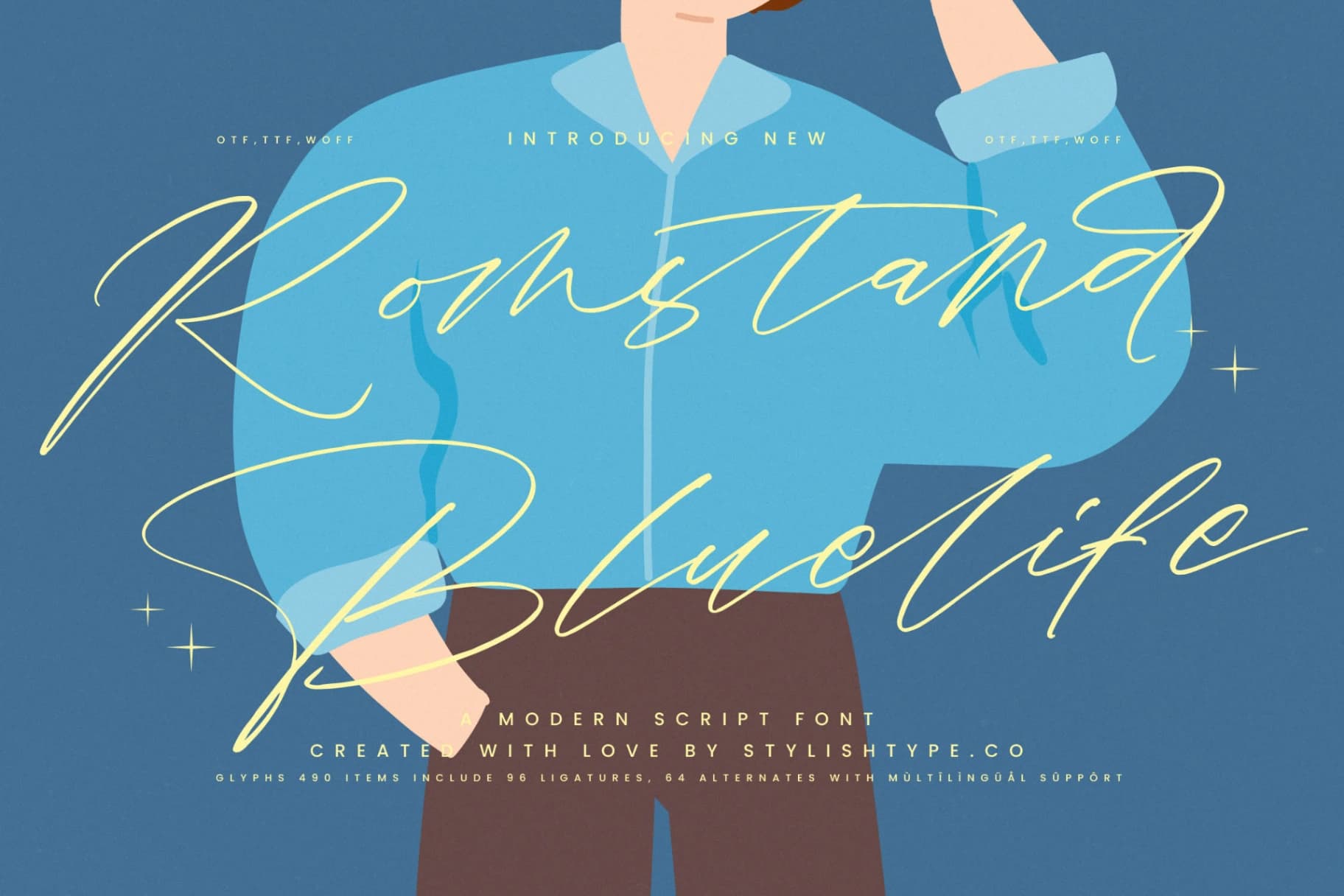 Preview of Romstand Bluelife - Modern Script Font font