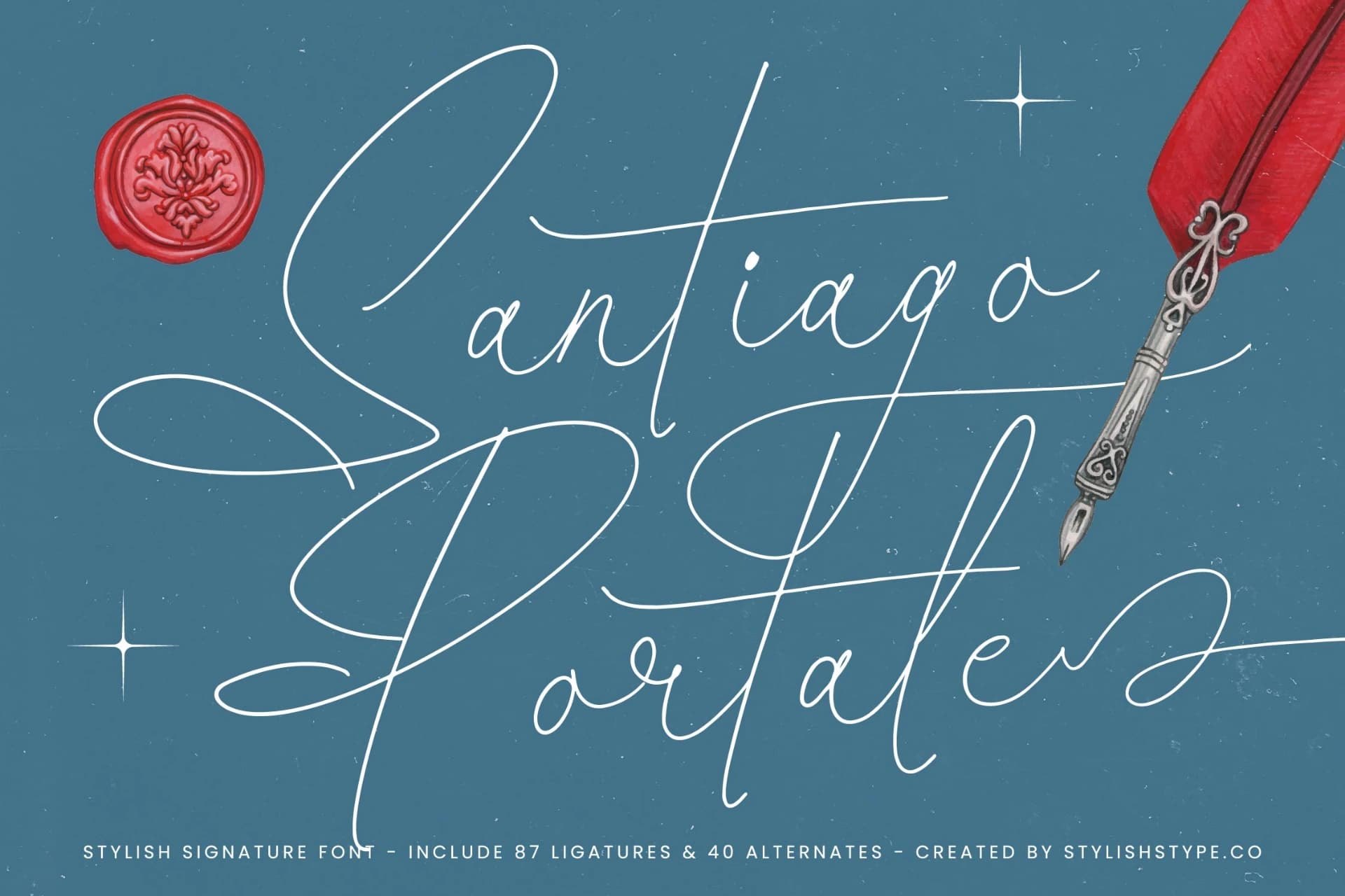 Preview of Santiago Portale - Stylish Signature Font font