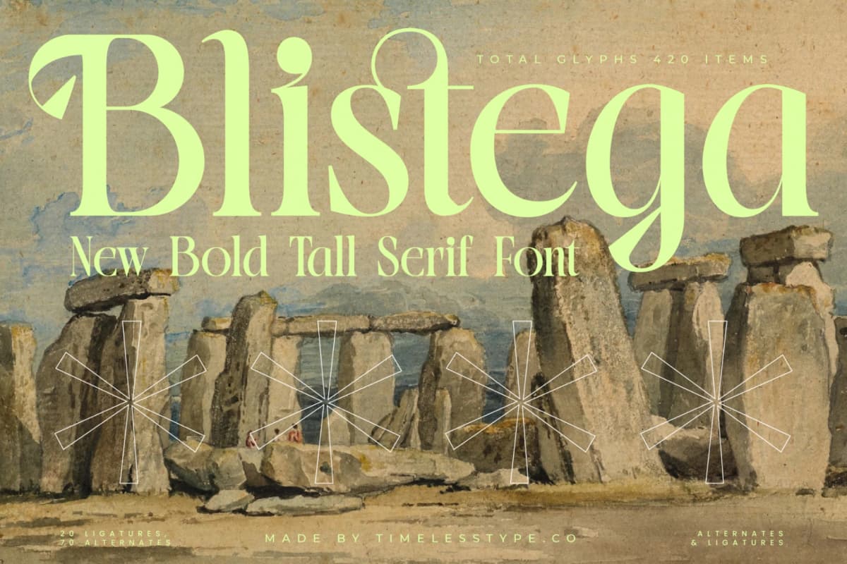 Blistega - New Bold Tall Serif Font font preview 1