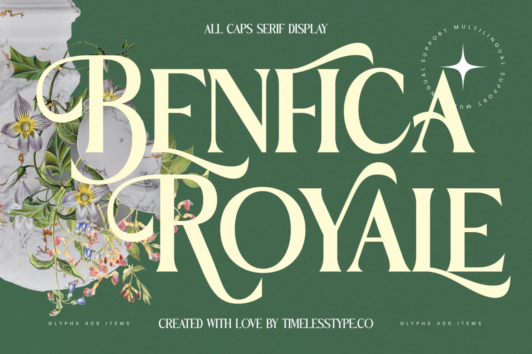 Preview of Benfica Royale - All Caps Serif Display font