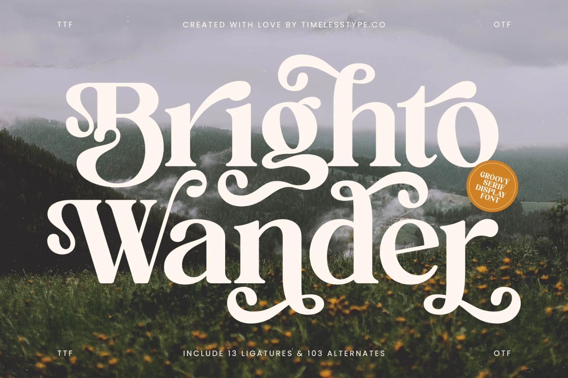 Preview of Brighto Wander - Groovy Serif Display Font font