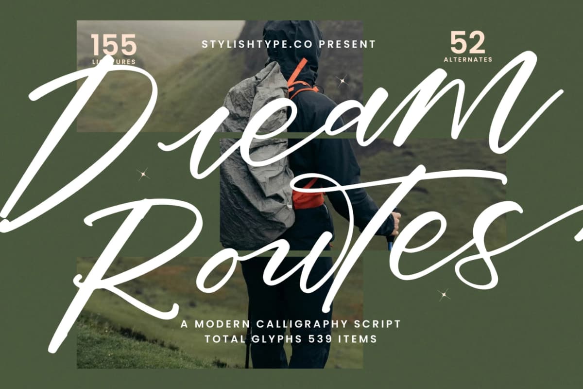 Dream Routes - Modern Calligraphy Script font preview