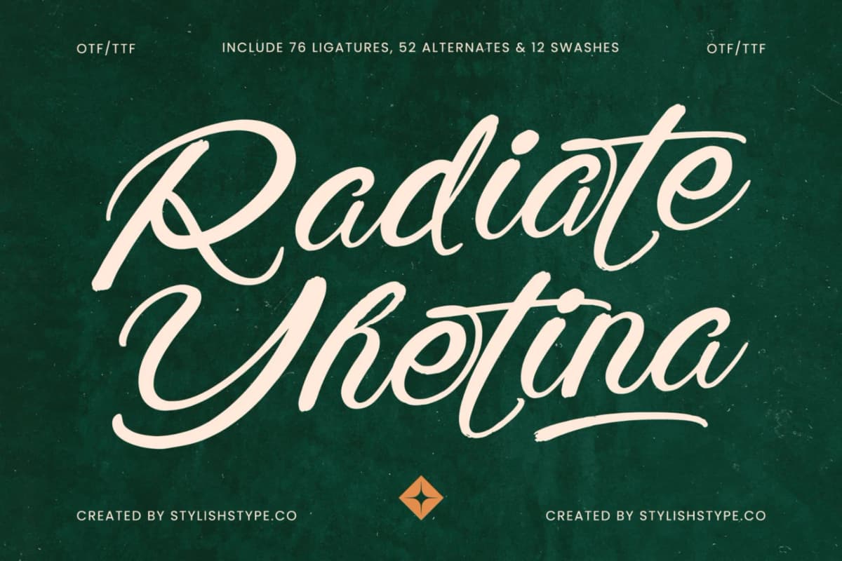 Radiate Yethina - Modern Script Font font preview