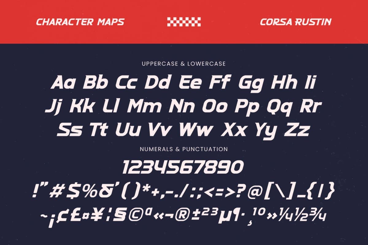 Preview 18 for Corsa Rustin - Futuristic Sporty Font
