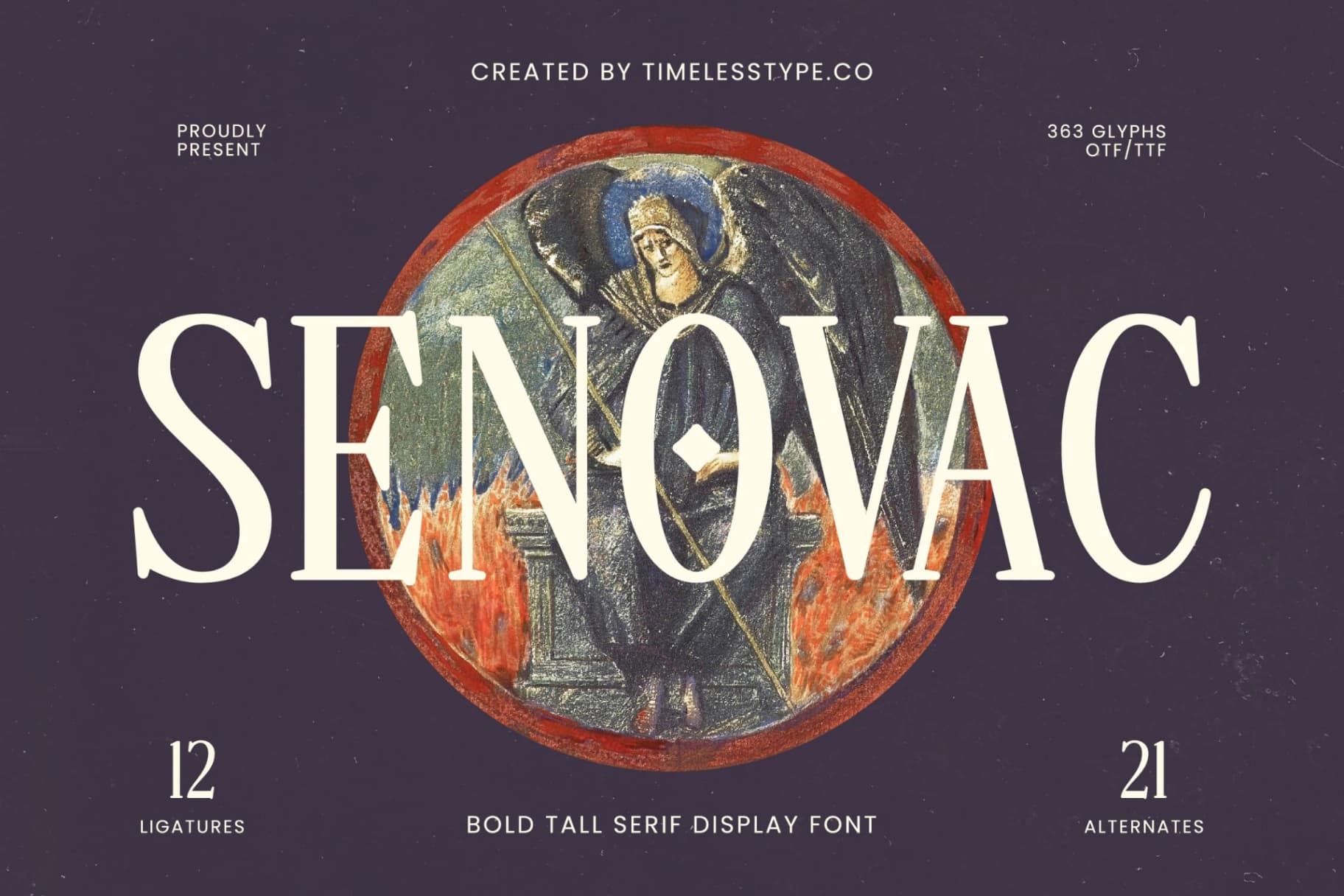 Preview of Senovac - Bold Tall Serif Display Font font
