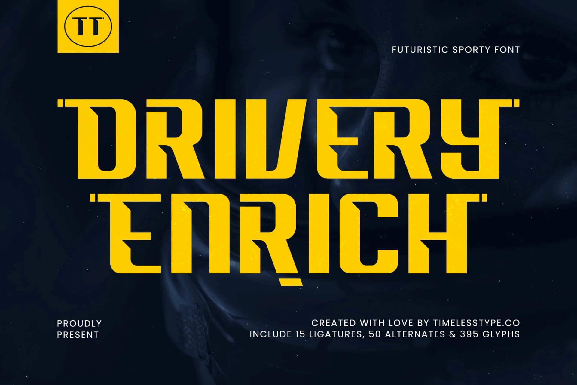Preview of Drivery Enrich - Futuristic Sporty Font font