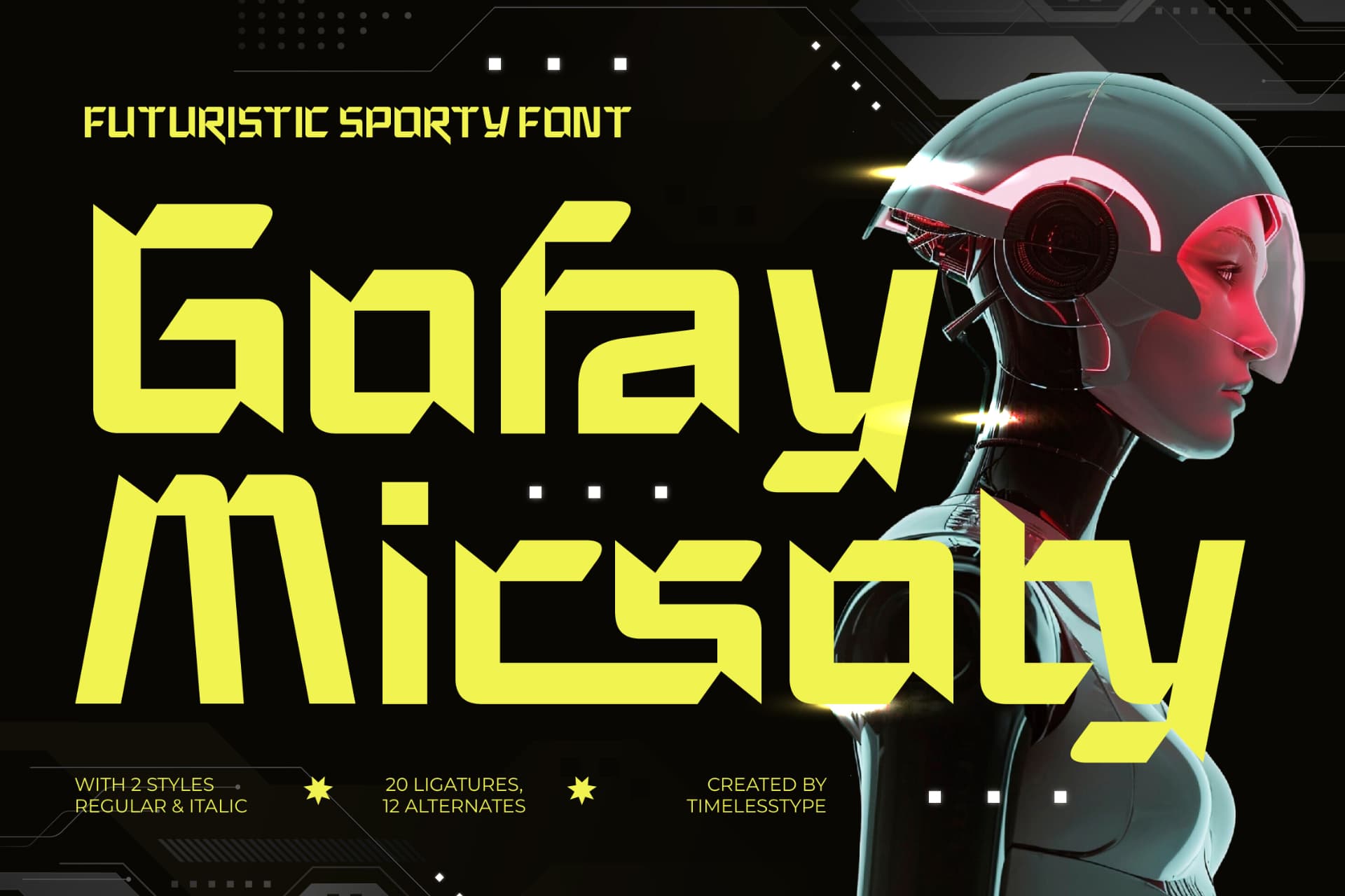 Preview of Gofay Micsoty - Futuristic Sporty Font font