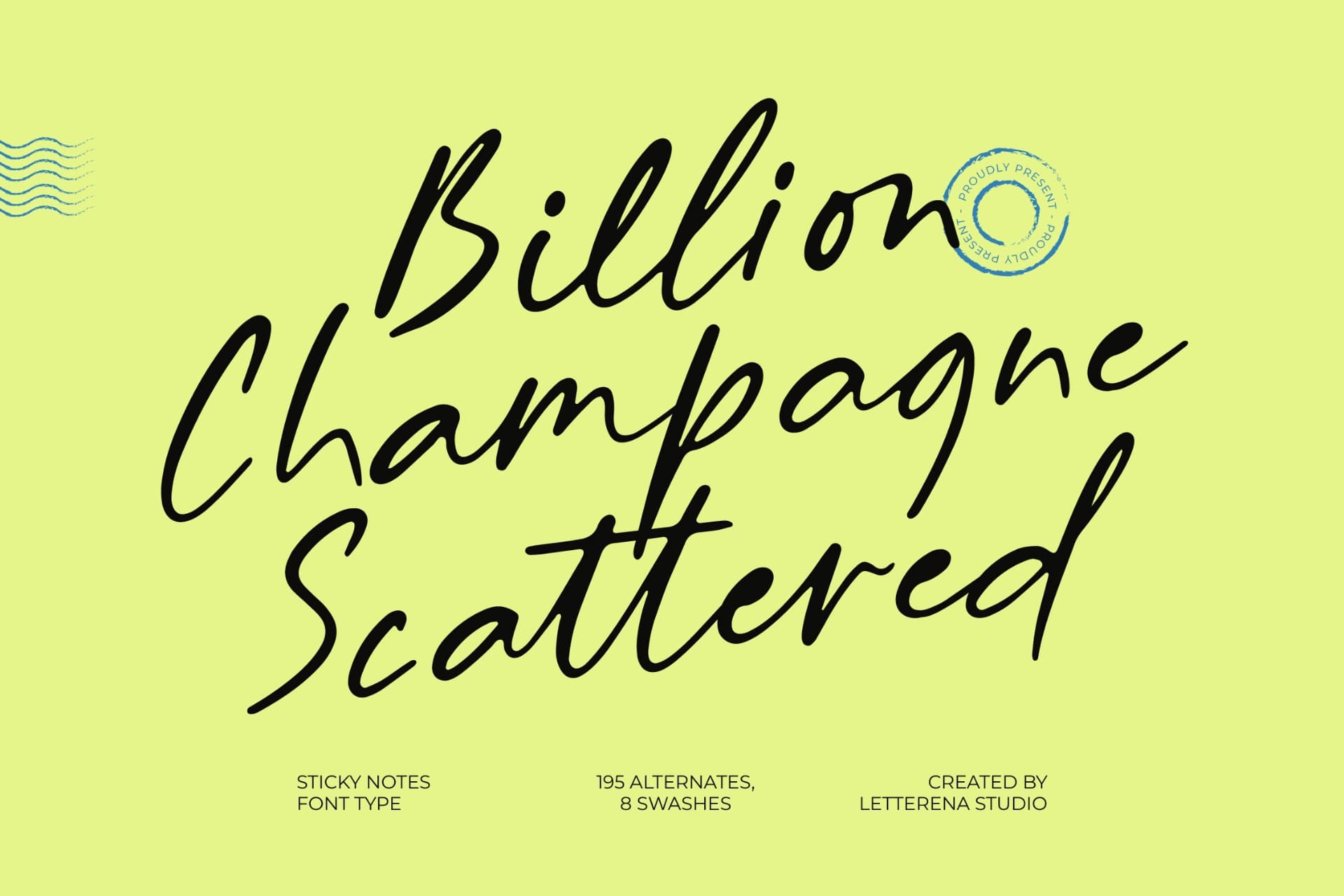 Preview of Billion Champagne Scattered – Sticky Notes Font font