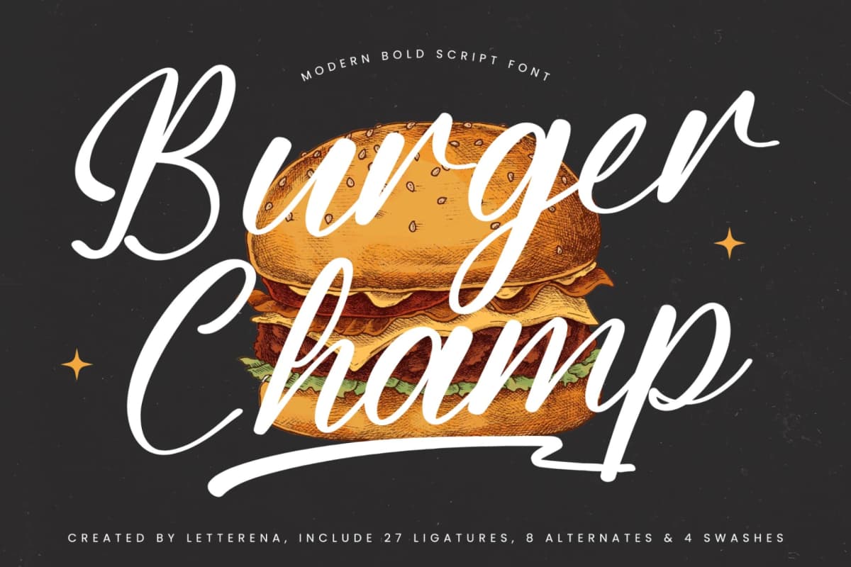 Preview of Burger Champ – Modern Bold Script font