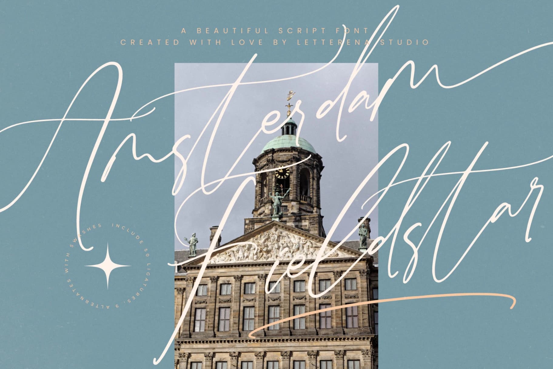 Preview of Amsterdam Fieldstar – Beautiful Script Font font