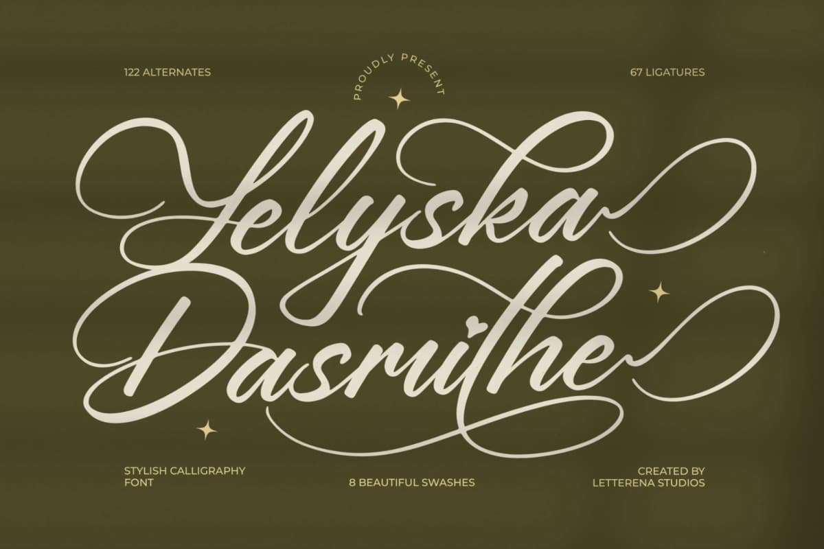 Preview of Yeliska Dasmithe - Stylish Calligraphy Font font