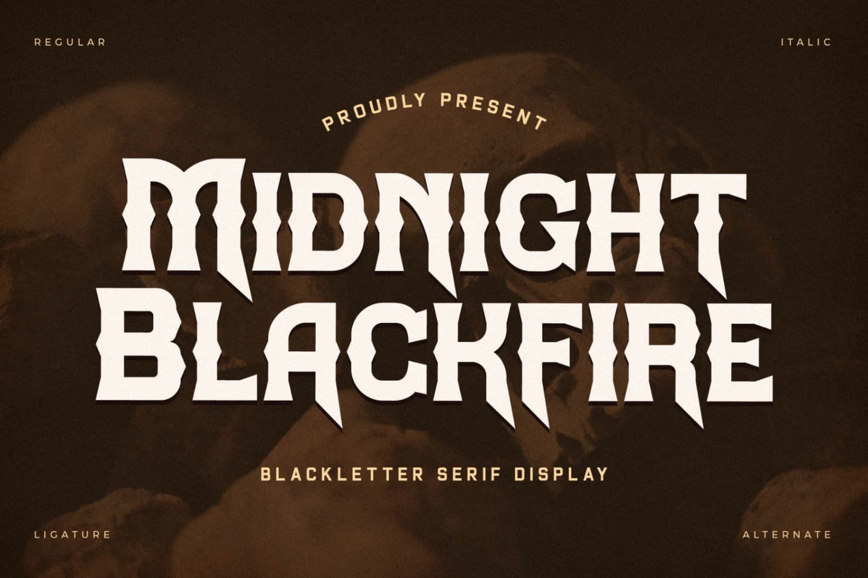Preview of Midnight Blackfire - Blackletter Serif Display Font font