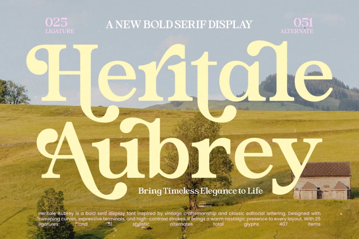 Heritale Aubrey - New Bold Serif Display Font font preview 1