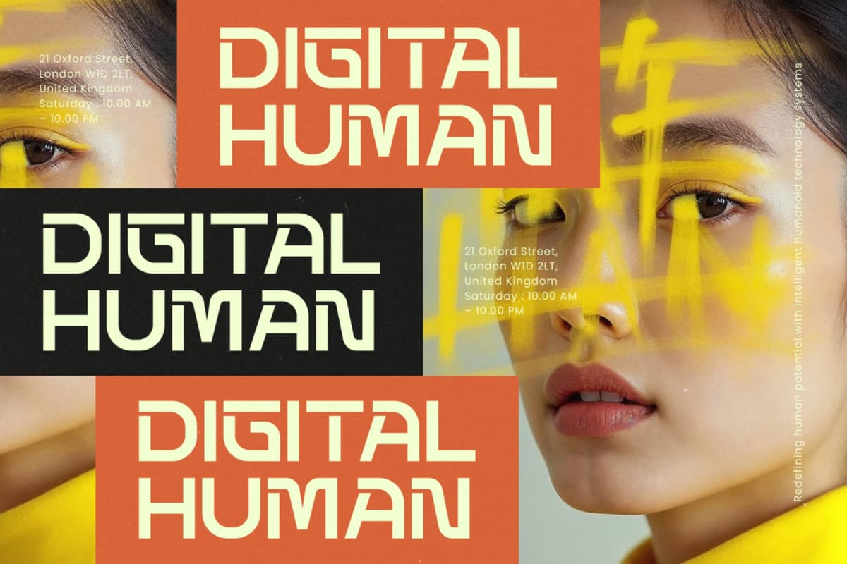 Techetic Human - Futuristic Sans Serif Display font preview 16