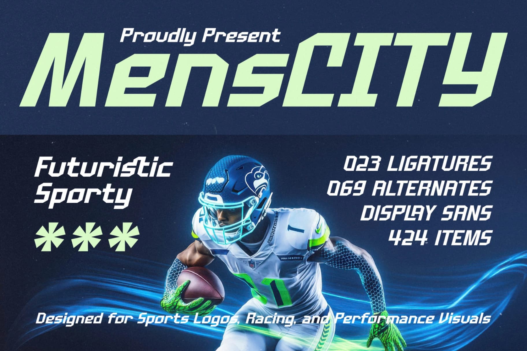 Preview of Menscity - Futuristic Sporty Font font