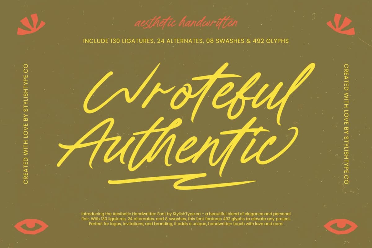 Preview of Wroteful Authentic - Aesthetic Handwritten Script font