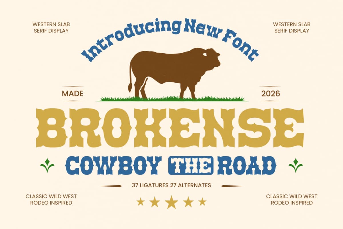 Preview of Brokense Cowboy - Western Slab Serif Display font