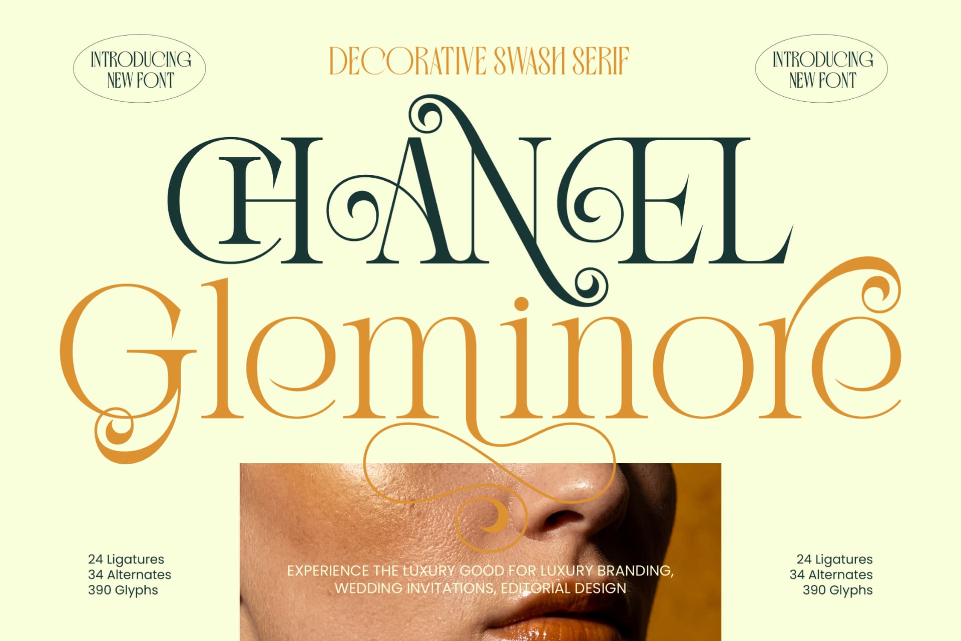 Preview of Chanel Gleminore – Decorative Swash Serif font