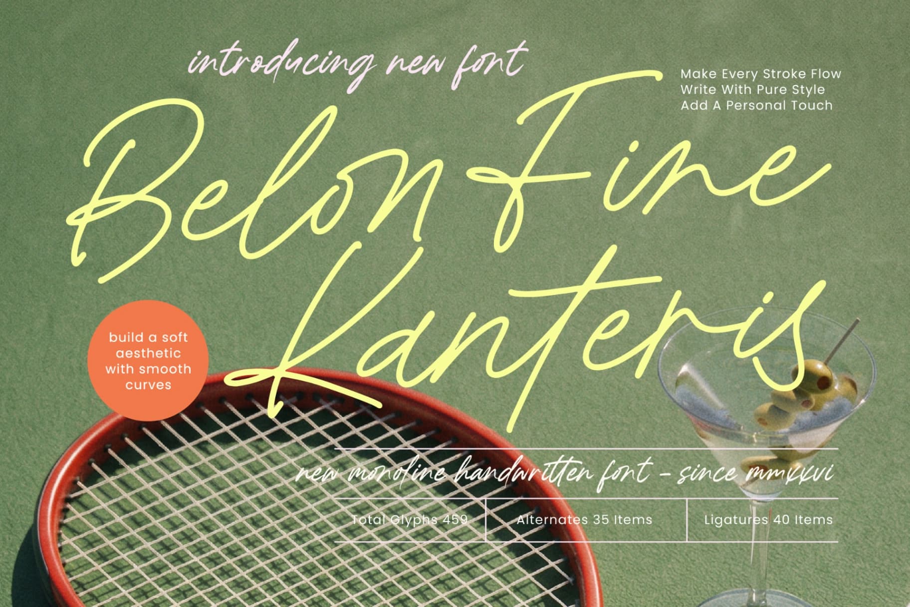 Preview 1 for Belon Fine Kanteris - Monoline Handwritten Font