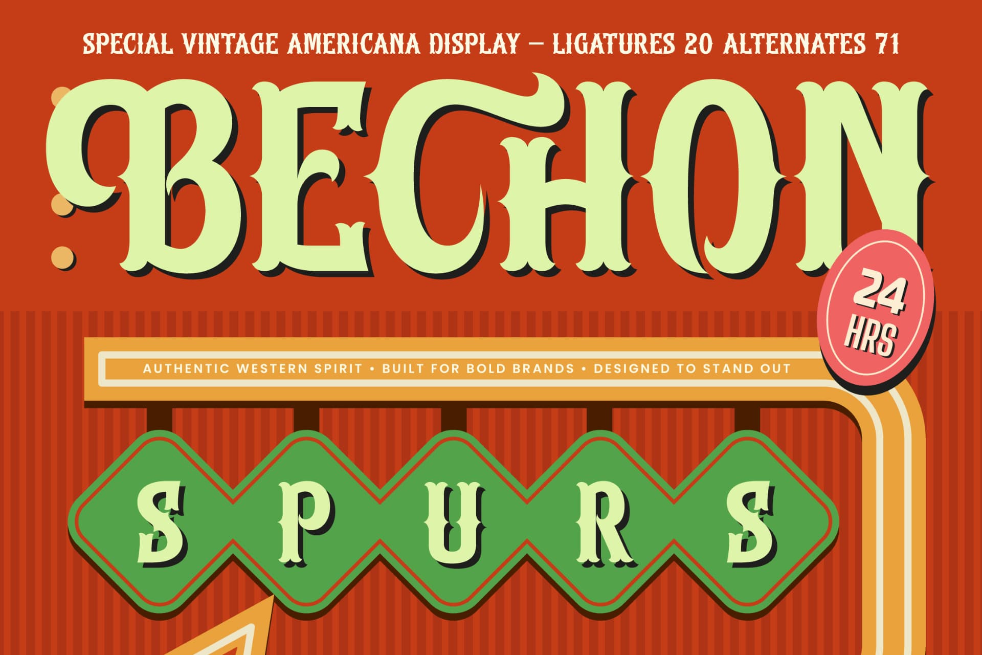 Preview of Bechon Spurs – Special Vintage Americana Display font