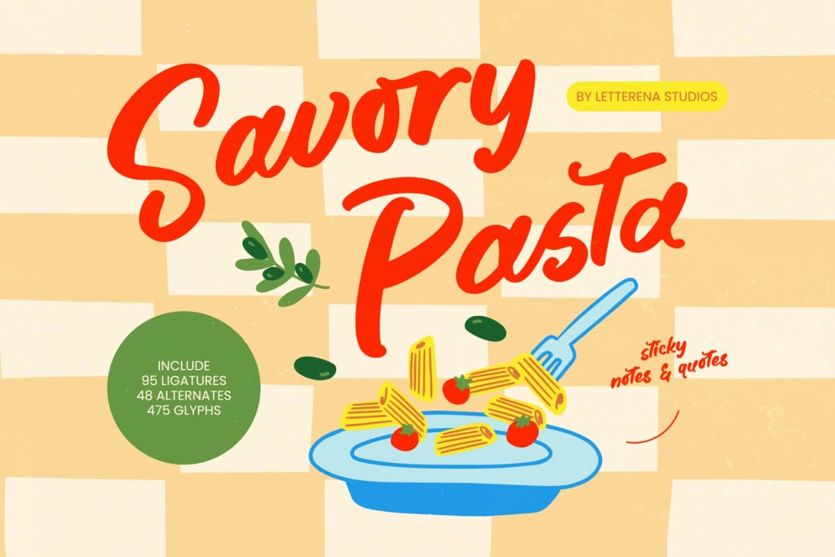 Preview of Savory Pasta - Sticky Notes & Quotes font