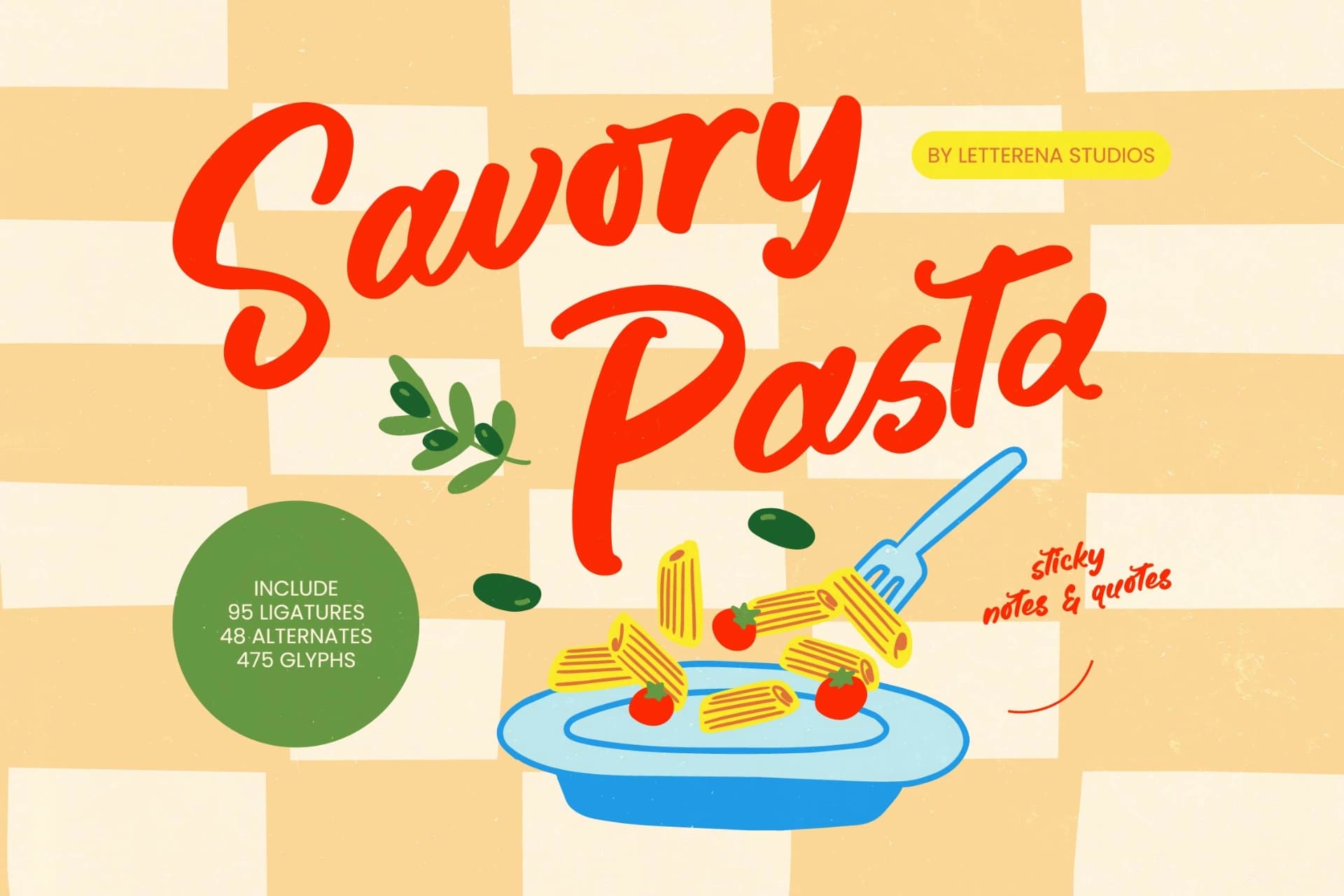 Preview of Savory Pasta - Sticky Notes & Quotes font