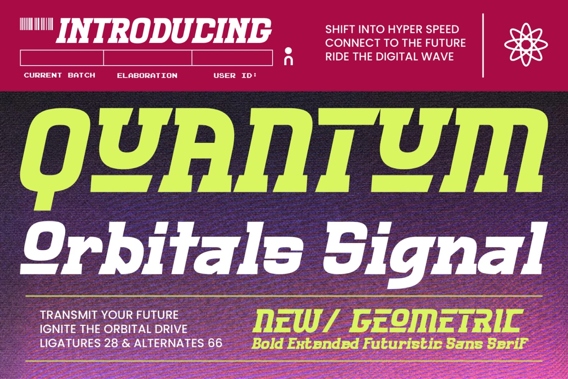 Preview of Quantum Orbitals Signal – Bold Extended Futuristic Sans Serif font