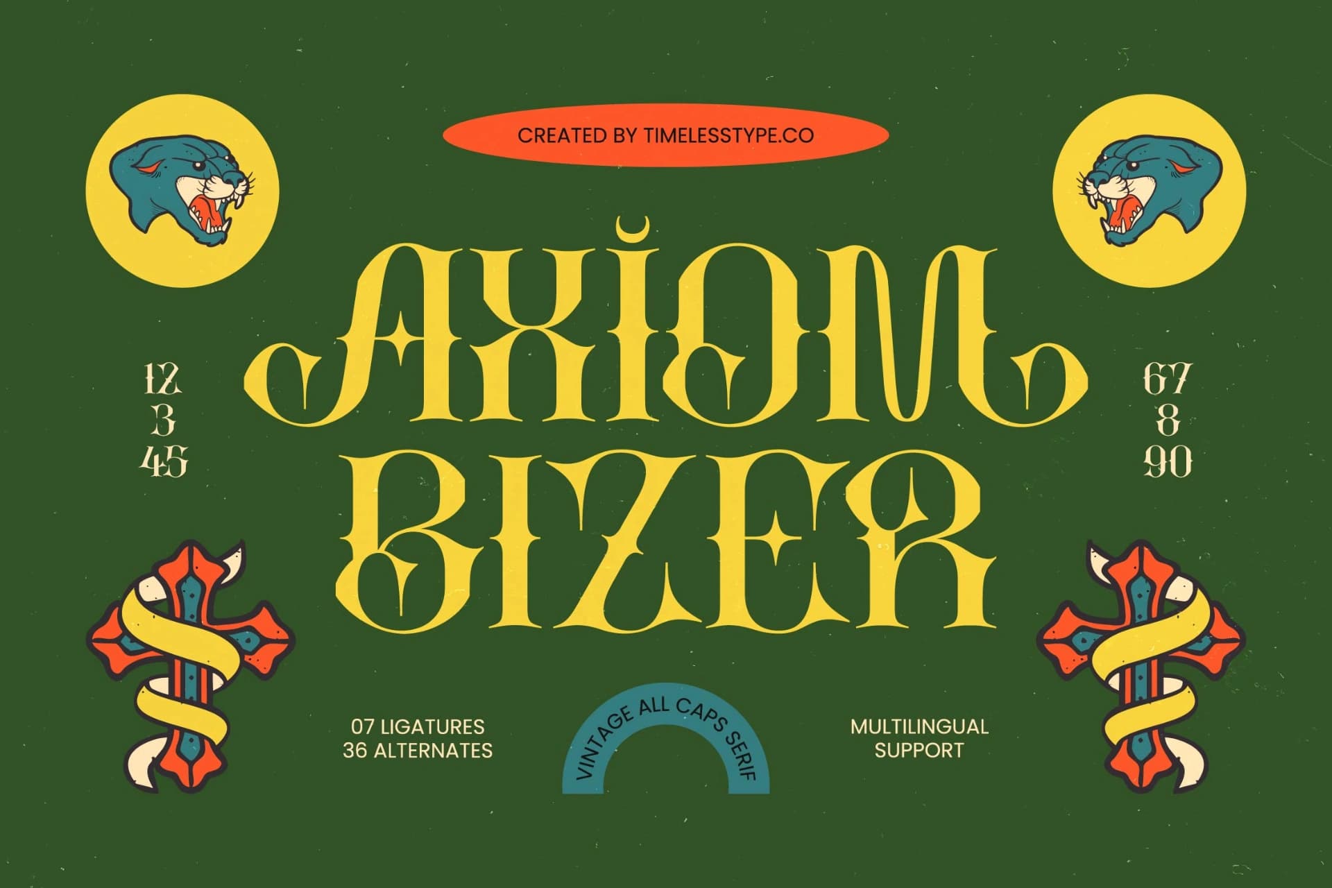 Preview of Axiom Bizer - Vintage All Caps Serif font