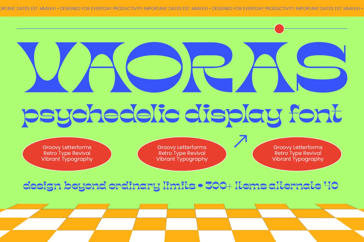 Preview 1 for Vaoras - Psychedelic Display Font
