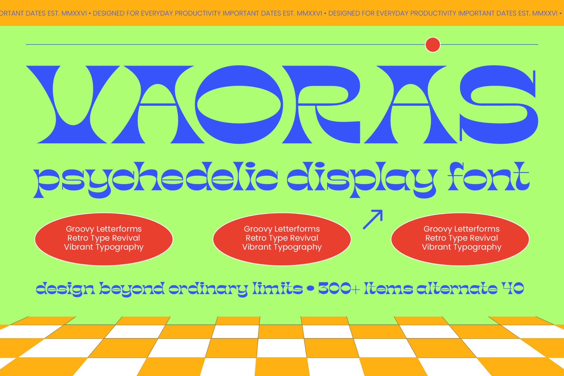 Preview of Vaoras - Psychedelic Display Font font