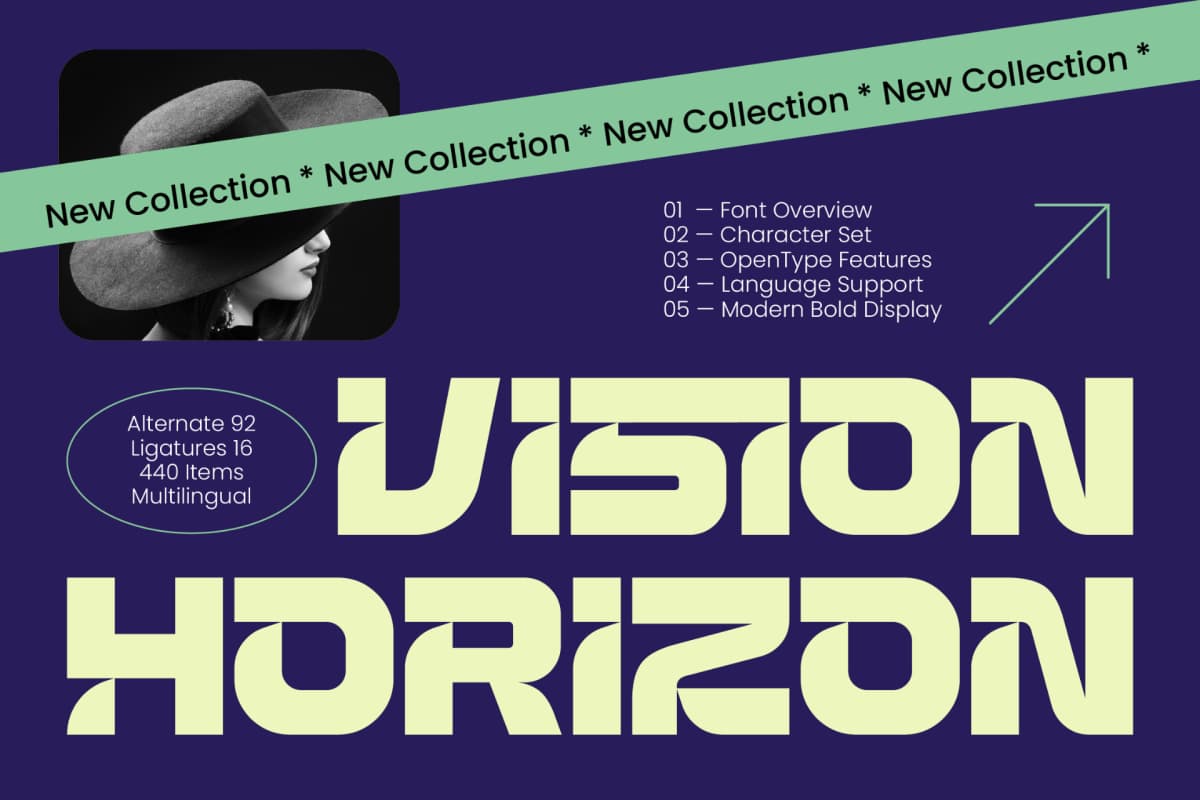 Preview of Vision Horizon - Futuristic Display Font font