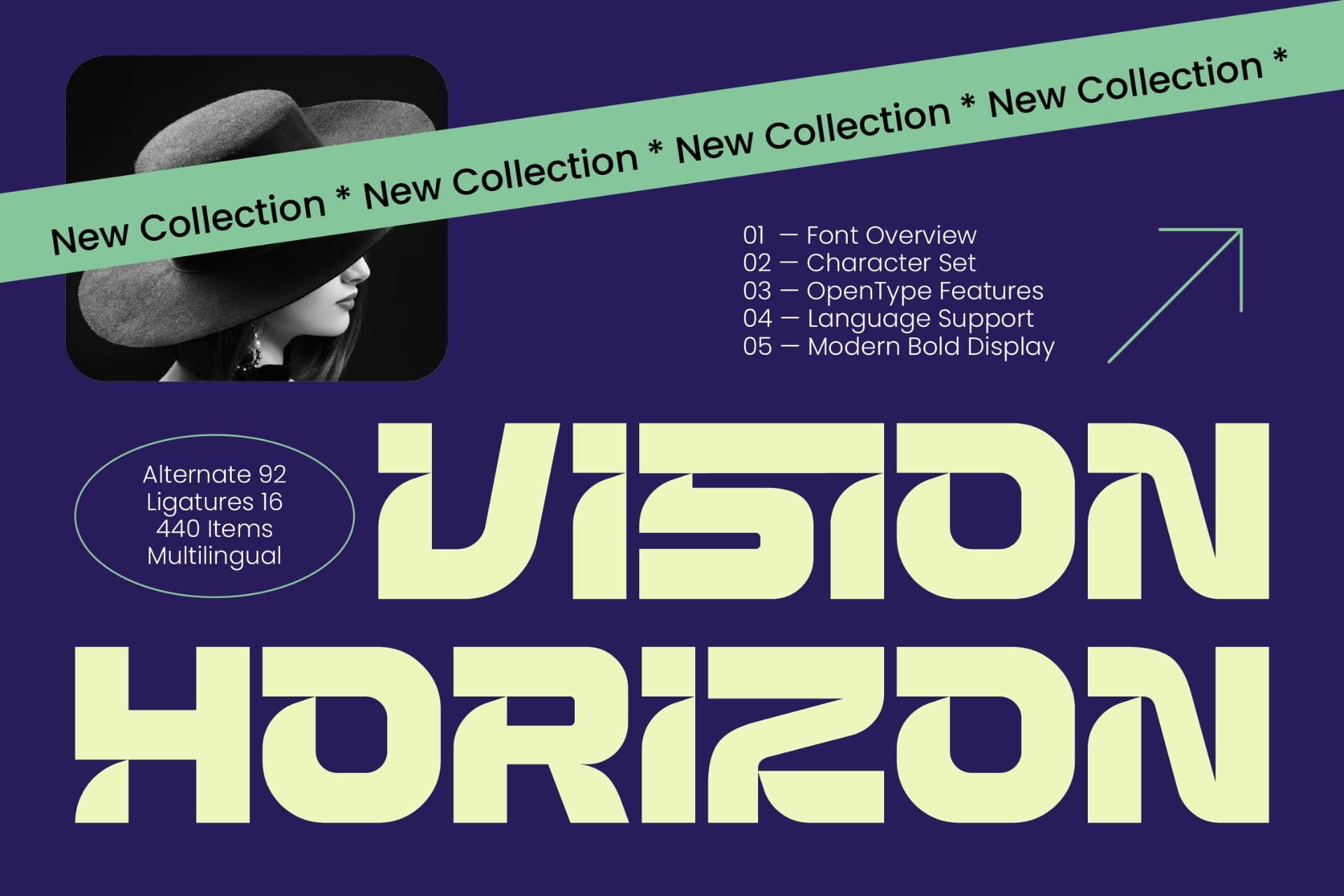 Preview of Vision Horizon - Futuristic Display Font font