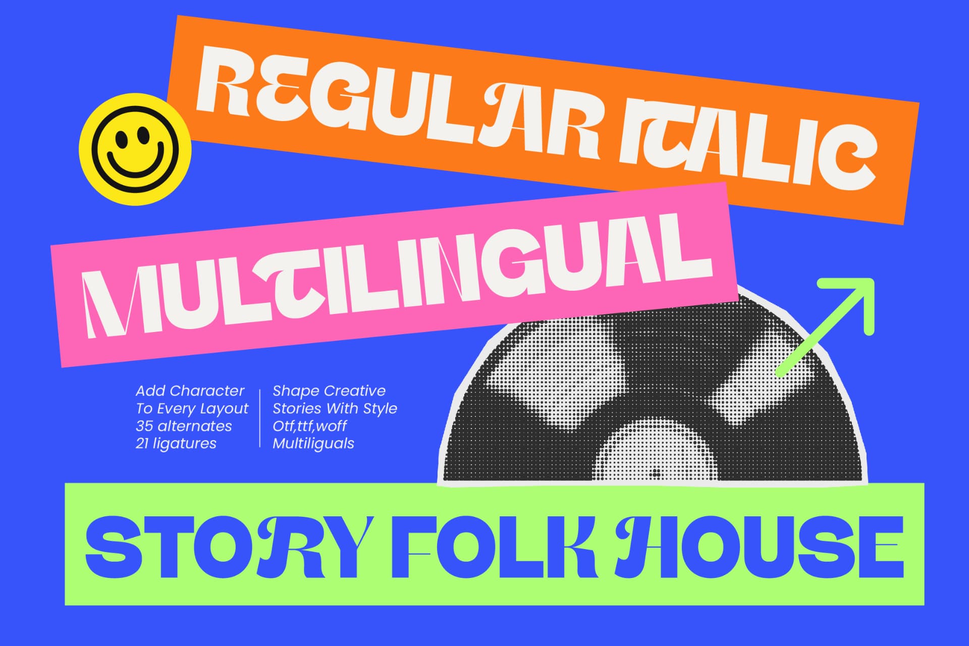 Preview of Story Folk House – Experimental Display Sans font